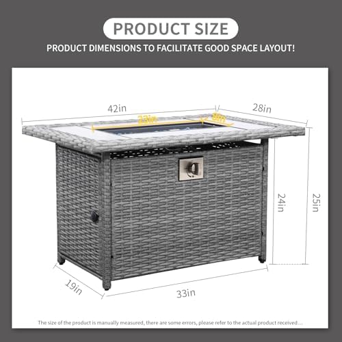 60000 BTU Wicker Gas Fire Pit Outdoor Fire Pit Table 45 Inch Fire Pits for Outside with Woodgrain Marble, alternate view 4