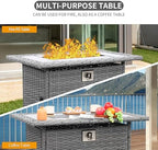 60000 BTU Wicker Gas Fire Pit Outdoor Fire Pit Table 45 Inch Fire Pits for Outside with Woodgrain Marble, alternate view 5
