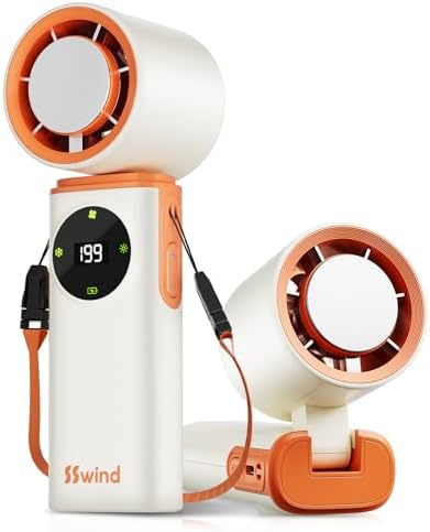 6000mAh Portable Handheld Fan with Ice Cooling, 199 Levels Stepless Speed, 20H Long Battery Life, 20000RPM Turbo
