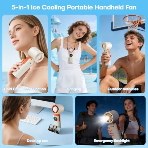 6000mAh Portable Handheld Fan with Ice Cooling, 199 Levels Stepless Speed, 20H Long Battery Life, 20000RPM Turbo, alternate