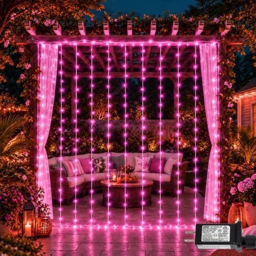 600LED Curtain Lights Pink