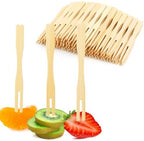 600PCS Bamboo Appetizer Forks, Fancy Toothpicks for Appetizers - 3.5 Inch in Light Brown
