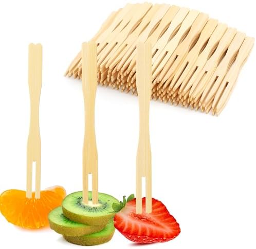 600PCS Bamboo Appetizer Forks, Fancy Toothpicks for Appetizers - 3.5 Inch in Light Brown