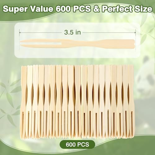 600PCS Bamboo Appetizer Forks, Fancy Toothpicks for Appetizers - 3.5 Inch in Light Brown, alternate view 3