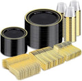 600PCS Black Gold Dinnerware Set for 100 Guests, Plastic Plates in Black