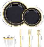 600PCS Black Gold Dinnerware Set for 100 Guests, Plastic Plates in Black, alternate view 5