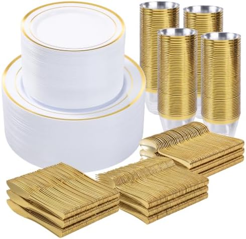 600PCS Gold Dinnerware Set for 100 Guests in Gold