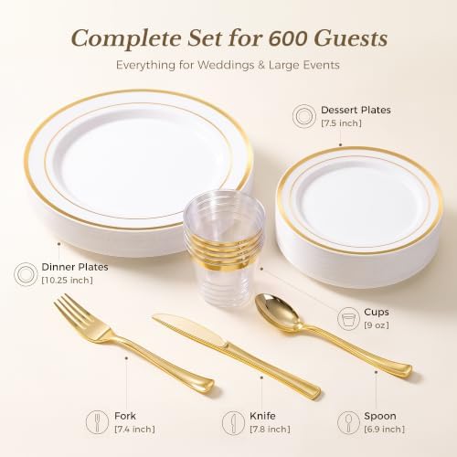 600PCS Gold Dinnerware Set for 100 Guests in Gold, alternate view 3