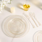 600PCS Gold Glitter Dinnerware Set for 100 Guests, Plastic Plates in 100 Guests in Gold Glitter, alternate view 6