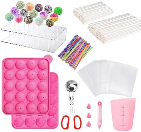 606Pcs Cake Pop Kit, Silicone Lollipop Molds Including Lollipop Sticks, Measuring Cup, Treat Bags, Twist Ties