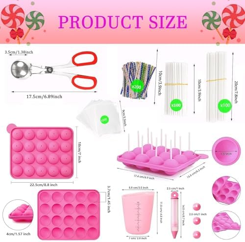 606Pcs Cake Pop Kit, Silicone Lollipop Molds Including Lollipop Sticks, Measuring Cup, Treat Bags, Twist Ties, alternate view