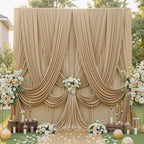 60ft×12ft Wrinkle Free Champagne Backdrop Curtain for Wedding Parties, 12 Panels 5×12ft Long Silky Polyester