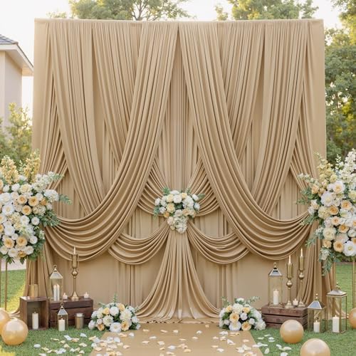 60ft×12ft Wrinkle Free Champagne Backdrop Curtain for Wedding Parties, 12 Panels 5×12ft Long Silky Polyester