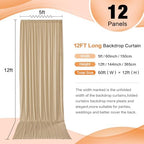 60ft×12ft Wrinkle Free Champagne Backdrop Curtain for Wedding Parties, 12 Panels 5×12ft Long Silky Polyester, alternate view