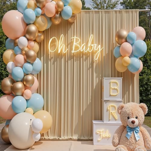 60ft×12ft Wrinkle Free Champagne Backdrop Curtain for Wedding Parties, 12 Panels 5×12ft Long Silky Polyester, alternate view