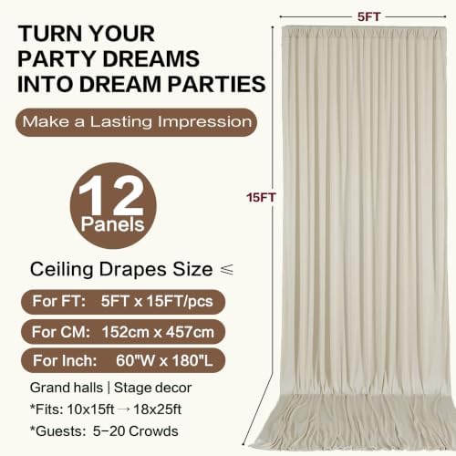 60ft×15ft Beige Backdrop Curtain for Wedding Parties in W5' x H15'(12 panels) in Beige, alternate view 6