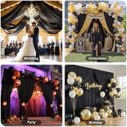 60ft×15ft Black Backdrop Curtain for Halloween Parties, alternate view 4