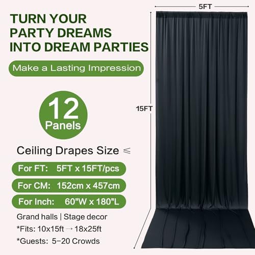 60ft×15ft Black Backdrop Curtain for Halloween Parties, alternate view 6