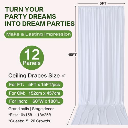 60ft×15ft White Backdrop Curtain for Wedding Parties, alternate view 6