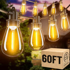 60FT LED Outdoor String Lights with 16+1 Edison Shatterproof Waterproof Bulbs, 2700K Commercial Grade Patio