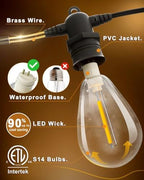 60FT LED Outdoor String Lights with 16+1 Edison Shatterproof Waterproof Bulbs, 2700K Commercial Grade Patio, alternate view 2