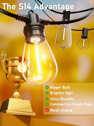 60FT LED Outdoor String Lights with 16+1 Edison Shatterproof Waterproof Bulbs, 2700K Commercial Grade Patio, alternate view 3