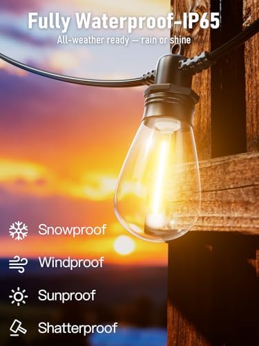 60FT LED Outdoor String Lights with 16+1 Edison Shatterproof Waterproof Bulbs, 2700K Commercial Grade Patio, alternate view 4