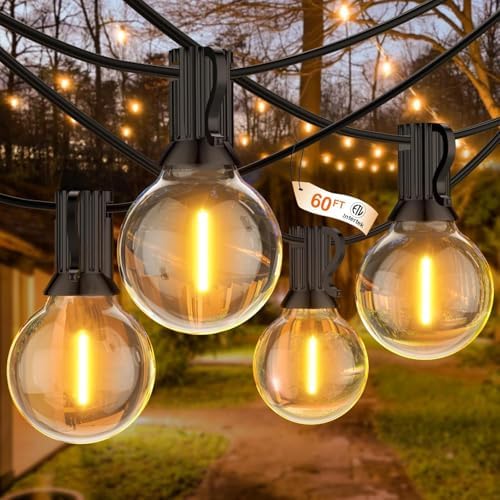 60FT Outdoor String Lights LED, Patio Lights with 32 Bulbs Waterproof, 2700K Warm White for Outside Backyard