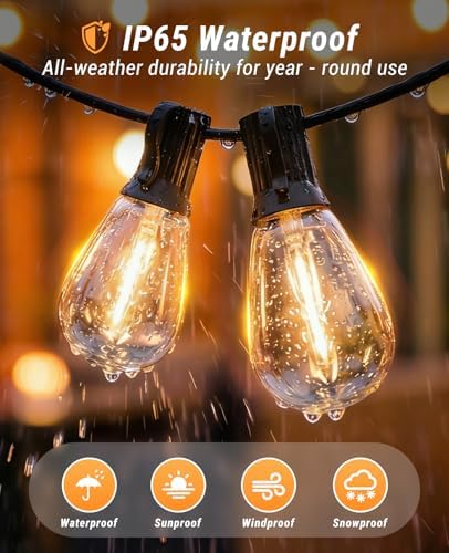 60FT Outdoor String Lights with Remote, LED Patio Lights with20+1 Waterproof S11 Bulbs, Outside Dimmable 2700K, alternate