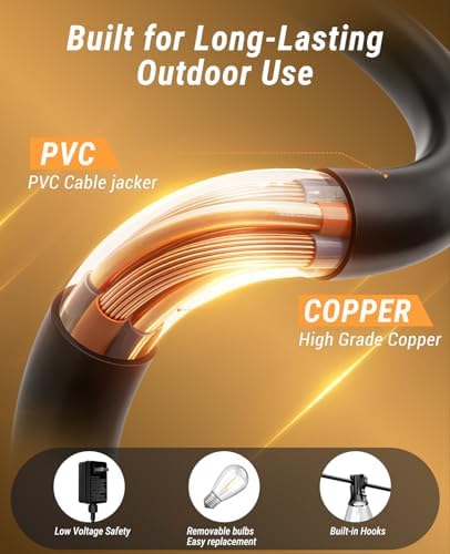 60FT Outdoor String Lights with Remote, LED Patio Lights with20+1 Waterproof S11 Bulbs, Outside Dimmable 2700K, alternate