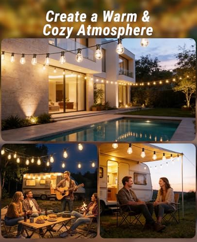 60FT Outdoor String Lights with Remote, LED Patio Lights with20+1 Waterproof S11 Bulbs, Outside Dimmable 2700K, alternate