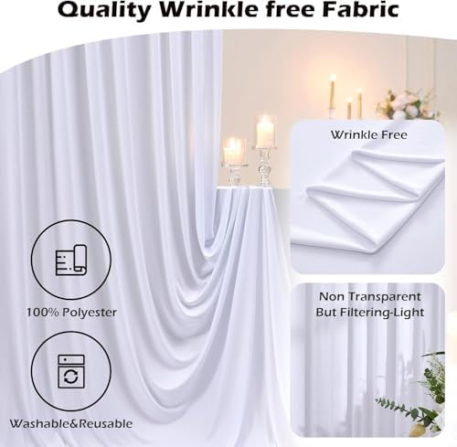 60ft x 10ft Wrinkle Free White Backdrop Curtains for Parties Wedding, 12 Panels 5x10ft Silky Soft Polyester, alternate view 4