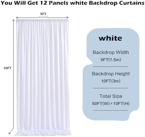 60ft x 10ft Wrinkle Free White Backdrop Curtains for Parties Wedding, 12 Panels 5x10ft Silky Soft Polyester, alternate view 5