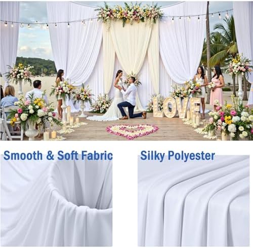 60ft x 12ft White Backdrop Curtains for Parties, Wrinkle Free 12 Panels Photo Backdrop Drapes Back Drop Cloth, alternate view