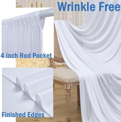 60ft x 12ft White Backdrop Curtains for Parties, Wrinkle Free 12 Panels Photo Backdrop Drapes Back Drop Cloth, alternate view