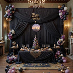 60ft x 12ft Wrinkle Free Black Backdrop Curtains for Parties, 12 Panels 12FT Long Silky Polyester Photo Backdrop, alternate