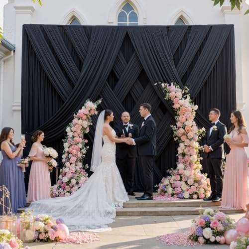 60ft x 12ft Wrinkle Free Black Backdrop Curtains for Parties, 12 Panels 12FT Long Silky Polyester Photo Backdrop, alternate
