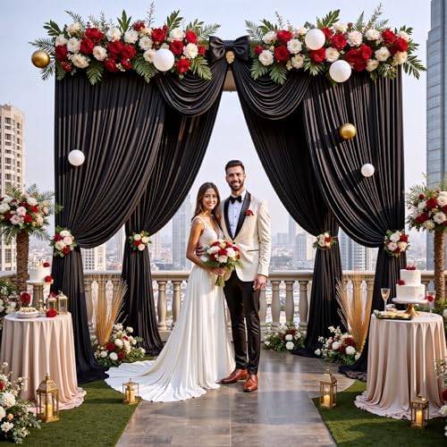 60ft x 12ft Wrinkle Free Black Backdrop Curtains for Parties, 12 Panels 12FT Long Silky Polyester Photo Backdrop, alternate