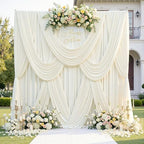 60ft x 12ft Wrinkle Free Ivory Backdrop Curtains for Parties, 12 Panels 12FT Long Silky Polyester Photo Backdrop
