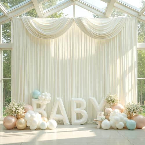 60ft x 12ft Wrinkle Free Ivory Backdrop Curtains for Parties, 12 Panels 12FT Long Silky Polyester Photo Backdrop, alternate