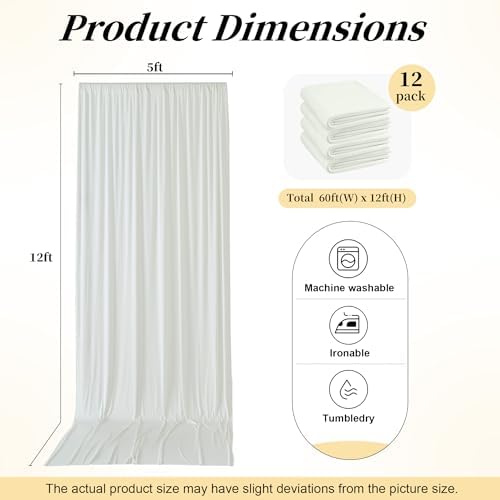 60ft x 12ft Wrinkle Free Ivory Backdrop Curtains for Parties, 12 Panels 12FT Long Silky Polyester Photo Backdrop, alternate
