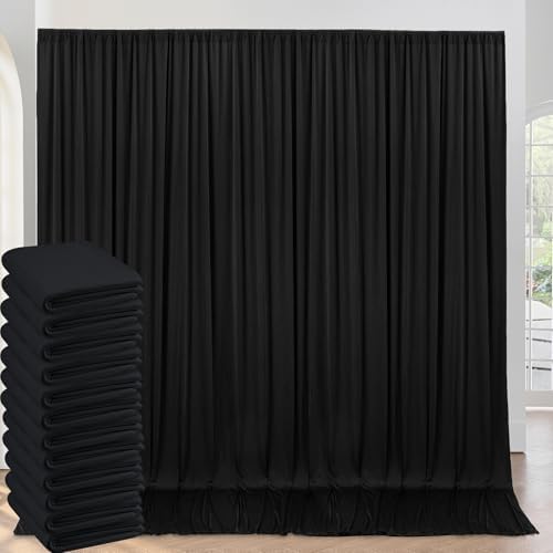 60ftx10ft Wrinkle Free Black Backdrop Curtains for Parties, Silky Polyester Photo Backdrop Drapes 12 Panels