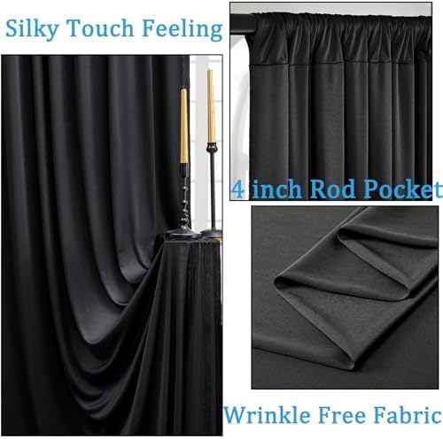 60ftx10ft Wrinkle Free Black Backdrop Curtains for Parties, Silky Polyester Photo Backdrop Drapes 12 Panels, alternate view 2
