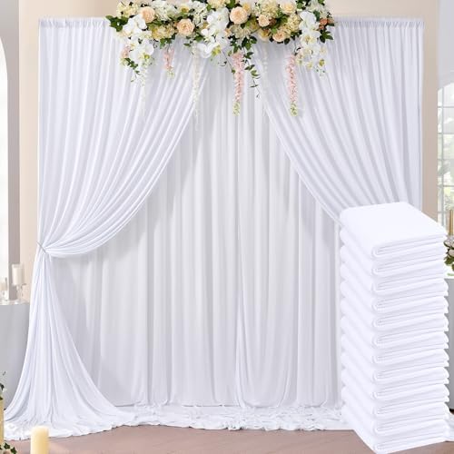 60ftx10ft Wrinkle Free White Backdrop Curtains for Parties, Silky Polyester Photo Backdrop Drapes 12 Panels