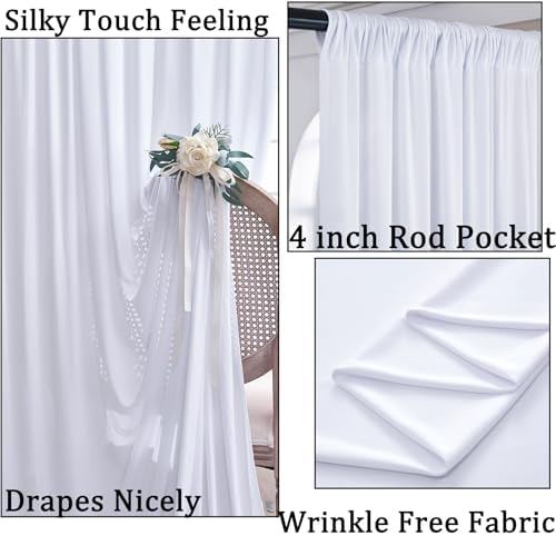 60ftx10ft Wrinkle Free White Backdrop Curtains for Parties, Silky Polyester Photo Backdrop Drapes 12 Panels, alternate view 2
