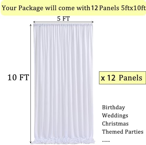 60ftx10ft Wrinkle Free White Backdrop Curtains for Parties, Silky Polyester Photo Backdrop Drapes 12 Panels, alternate view 5