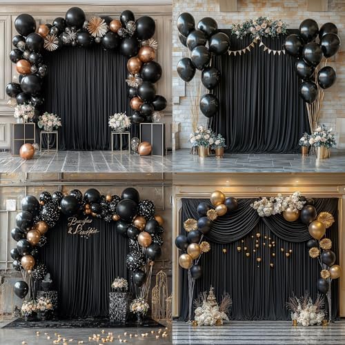 60FTx12FT Black Backdrop Curtains for Wedding Party, Birthday and Halloween in W5' x H12'(12 panels) in black, alternate view