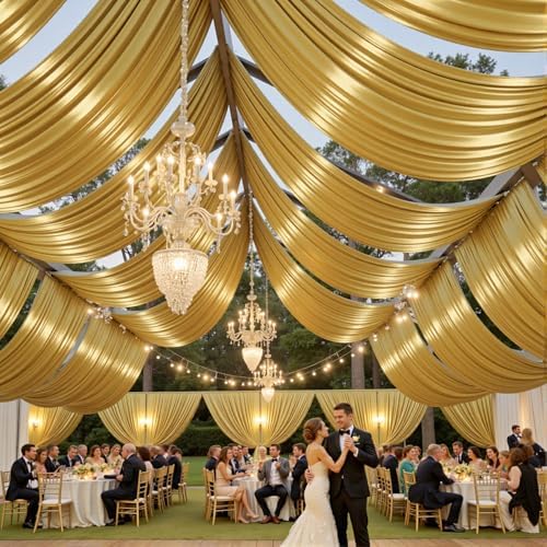 60ftx40ft Gold Ceiling Curtain for Wedding Parties