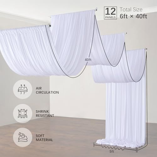 60ftx40ft White Ceiling Curtain for Wedding Parties, alternate view 6