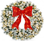 60in Large Flocked Artificial Pre-Lit Fir Christmas Wreath